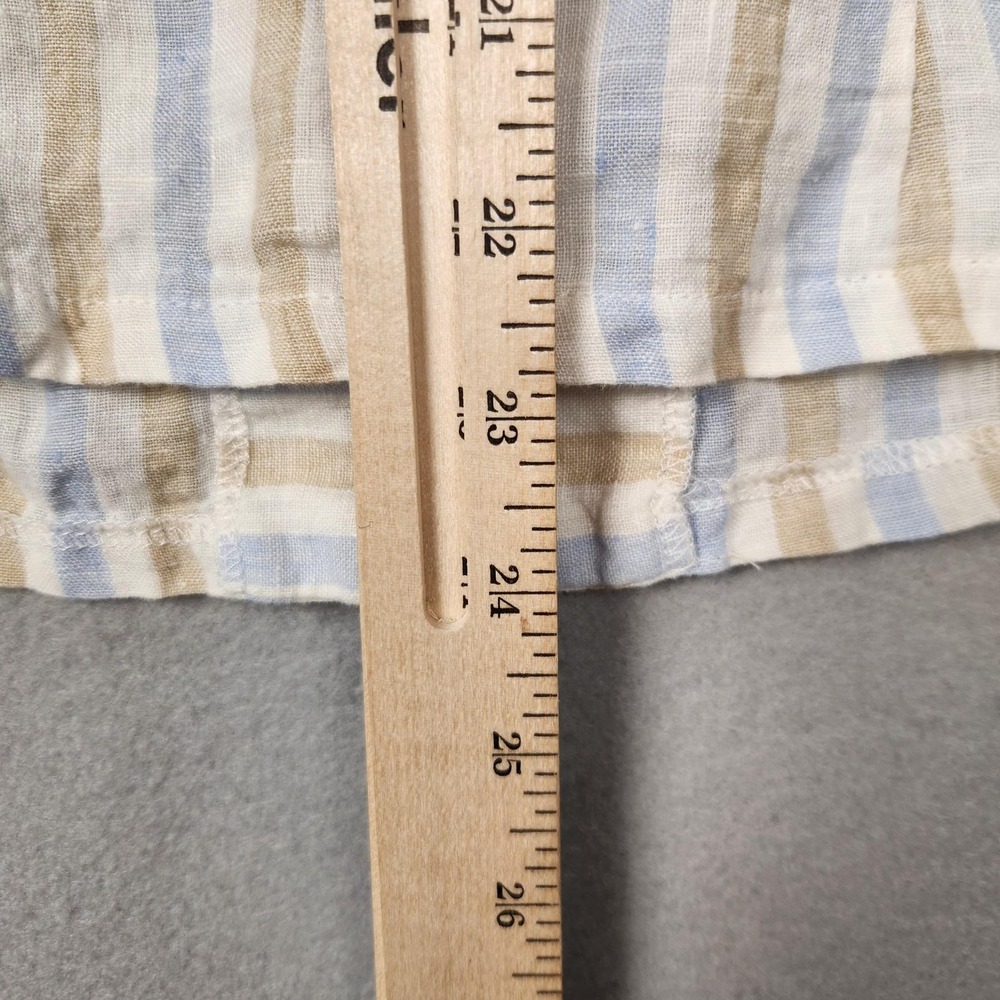 Linda Lundstrom Shirt Womens 6 Beige Blue Striped Linen Button‎ Up Made Canada - Picture 7 of 10